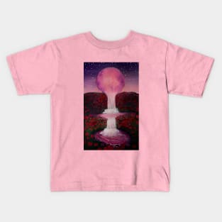 Flower forrest, pretty pink moon waterfall Kids T-Shirt